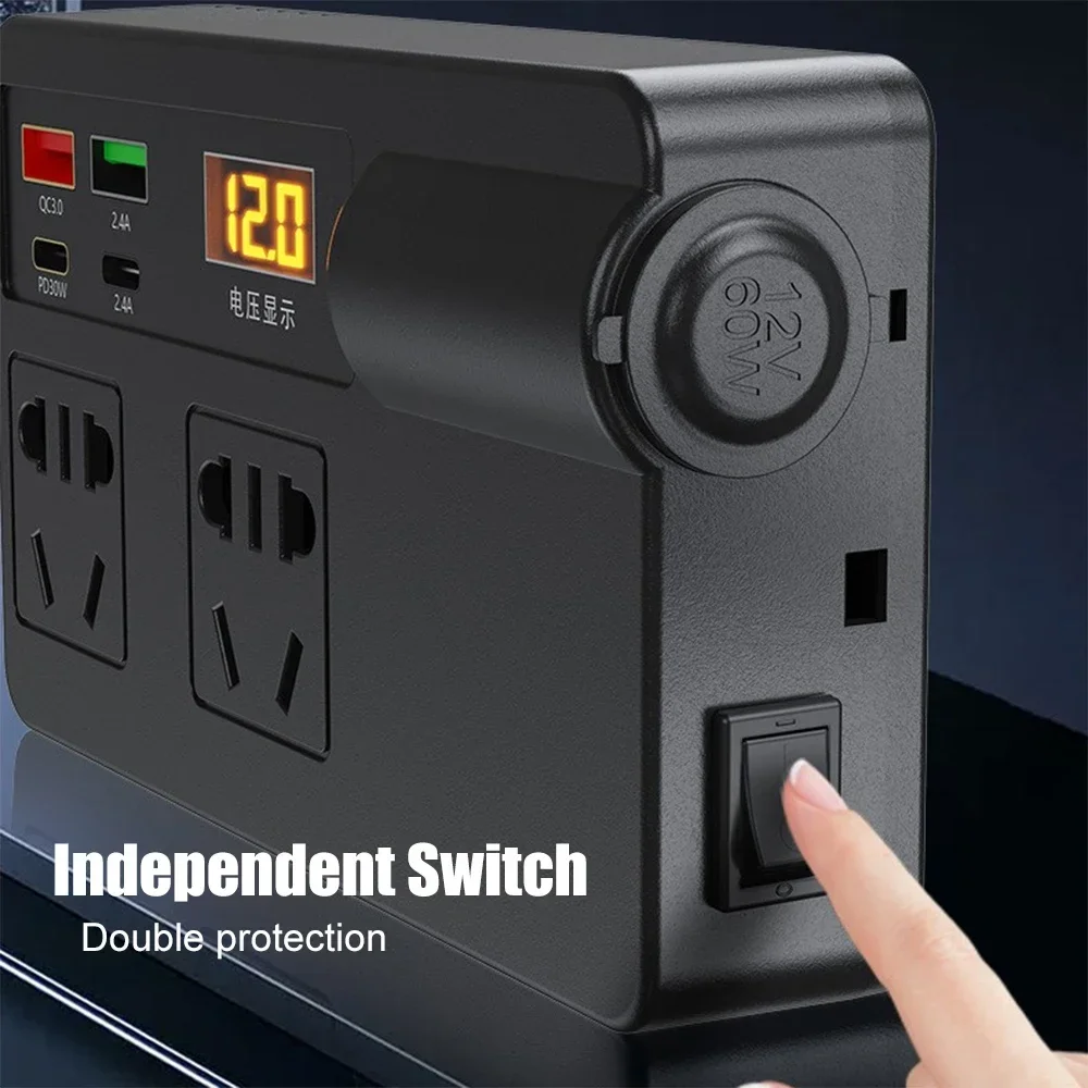 سيارة العاكس محول الطاقة 200 واط تيار مستمر 12 فولت/24 فولت إلى التيار المتناوب 220 فولت محول QC 3.0 USB/PD/Type-C شواحن كشف الجهد تشغيل/إيقاف التبديل