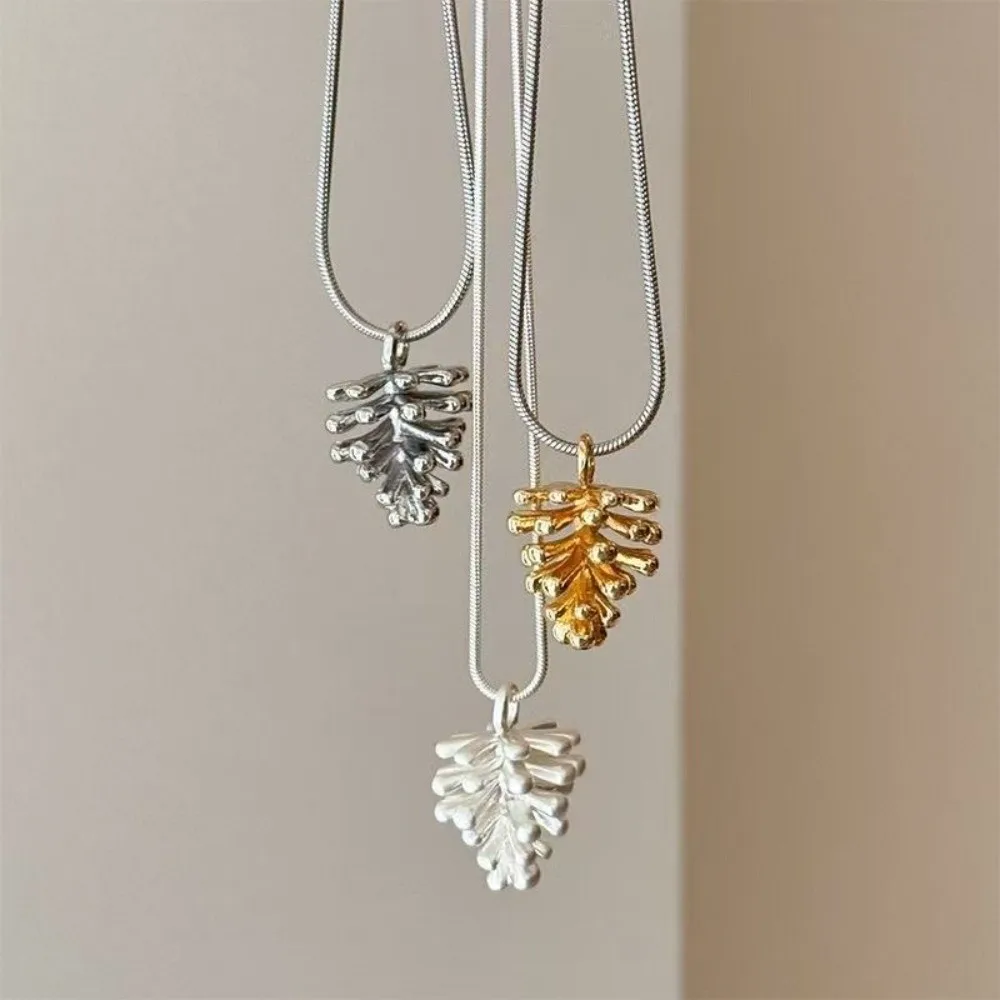 Snake Bone Chain Pine Cone Pendant Necklace Adjustable Length Long Chain Pinecone Necklace Jewelry Metal Pendant