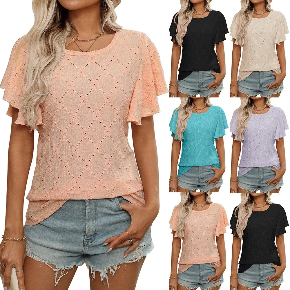 Women Short Sleeve T Shirt Floral Print Loose Fit Oversized Knit Top Pastel Pink Round Neck Clothing Cream Black For Woman