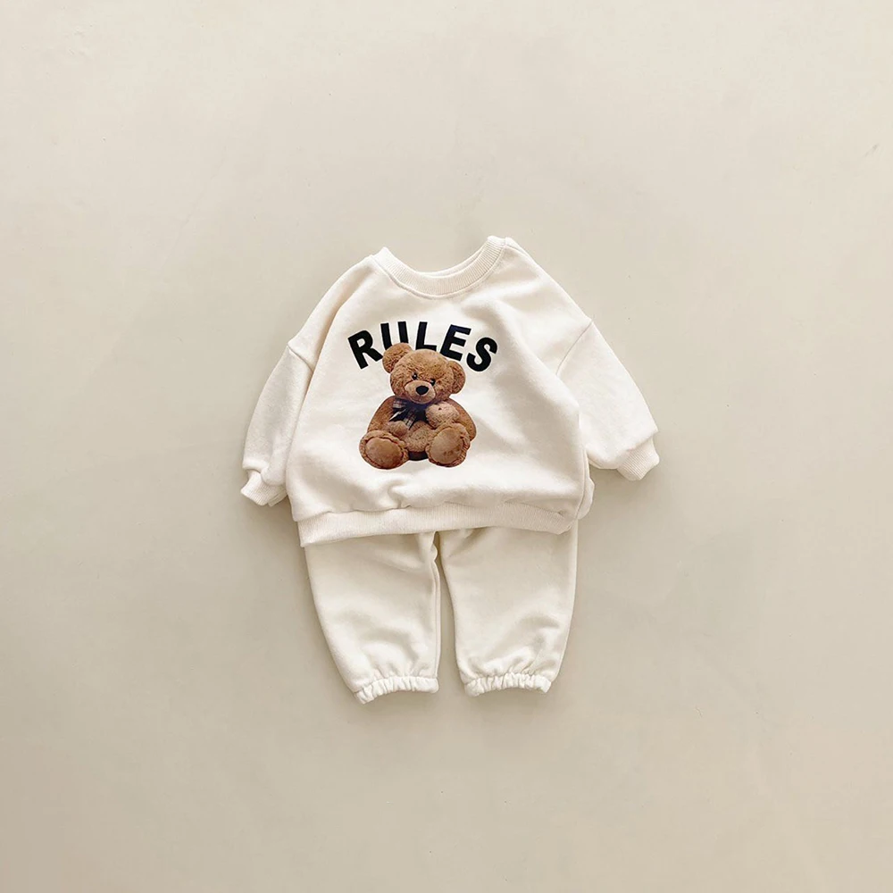 Conjunto de ropa coreana para niños de 1 a 4 años, conjunto de ropa para  niñas pequeñas, sudadera de moda, Tops + Pantalones blancos, traje de ropa  para niños con oso de, image size:1000x1000