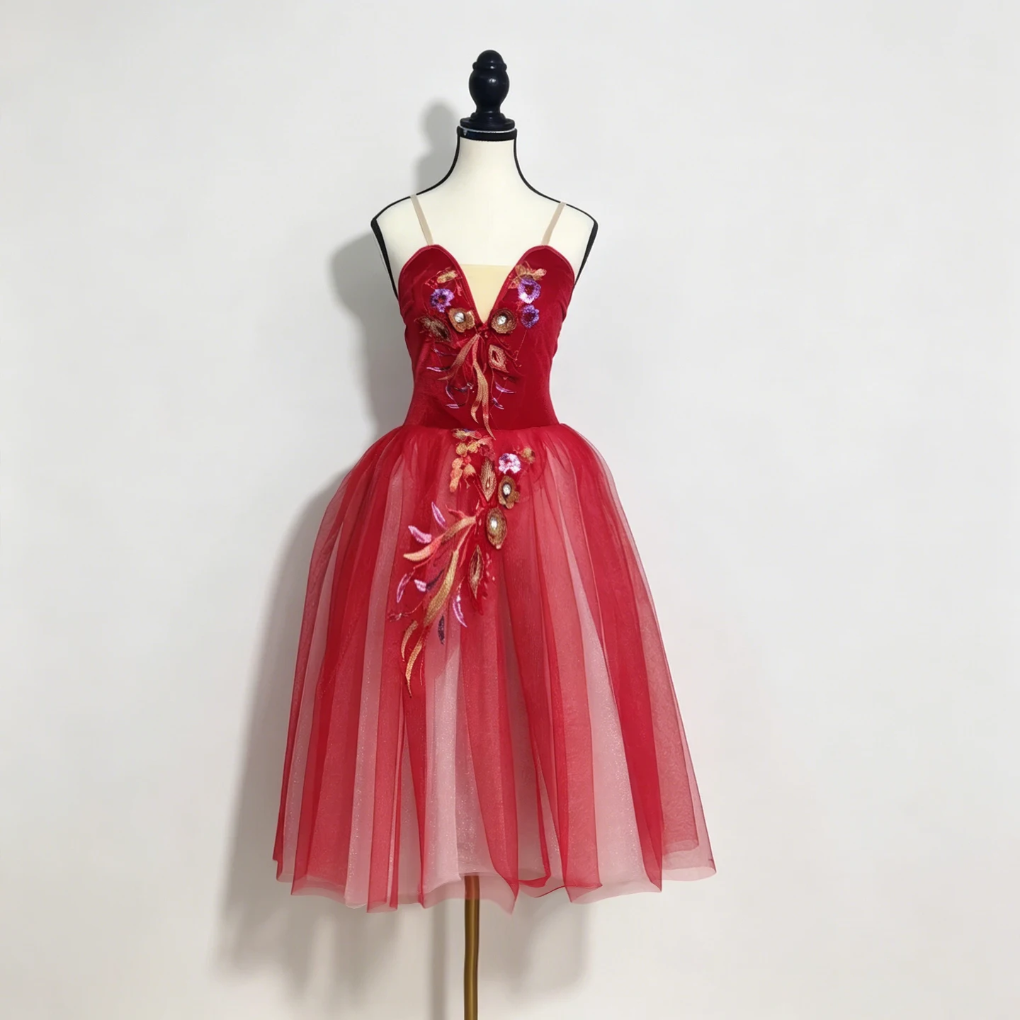 Blue Long Ballet Tutu Skirts Flower Lace Dress Performance Costumes Princess Dance Practice Romantic Dress