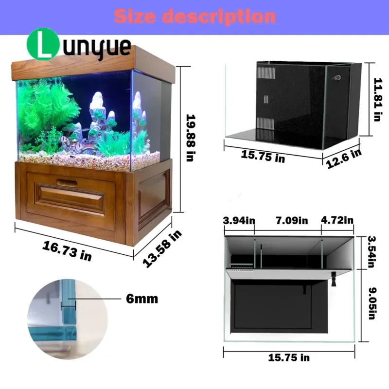 10 Gallon Ultra Transparent Ash Wood Fish Tank Cabinet with LED Lights and Pump Custom Betta Aquarium Stand for Home Tabletop