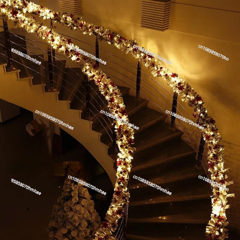 

Suitable for Christmas flocking decoration rattan white hotel shopping mall door stair handrail decoration pine branch rattan
