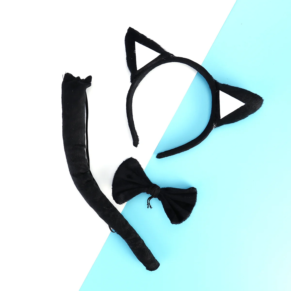 Bandeau oreilles de chat de dessin animé, 3 pièces, nœud papillon, queue, ensemble de fête, parfait pour Halloween, jeux de noël, fournitures cadeaux