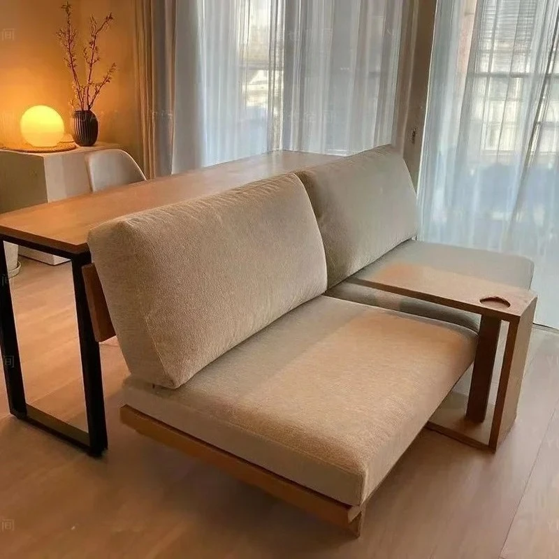 solid wood sofa small apartment living room single double three-person club fabric log sofa