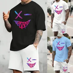 2024 New Men's Suit Summer Casual Breathable Refreshing Suit Printed 3D Evil Face Large Men's Loose Top Fashion Short Sleeves