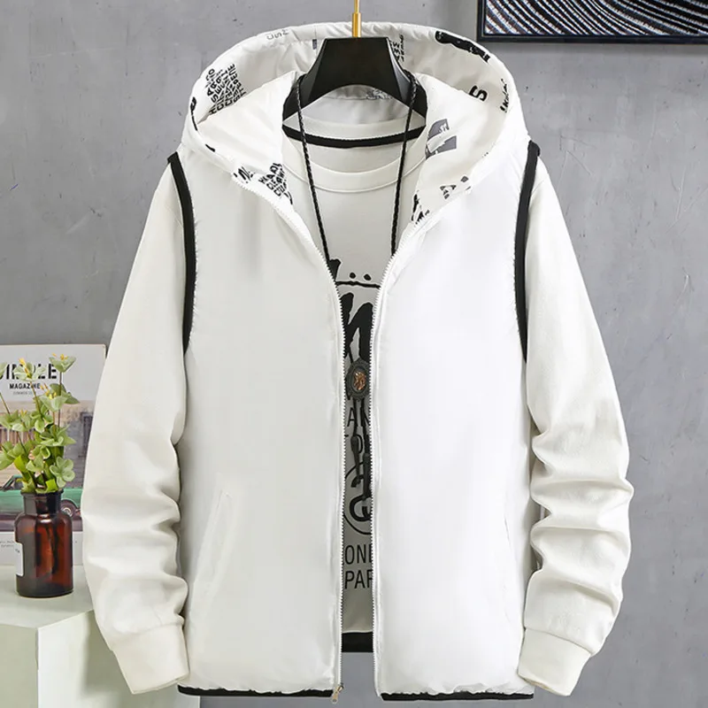 #3634 Winter Black White Printed Vest Jacket Men Double Sided Outerwear Sleeveless Jacket Zipper Warm Down Cotton Vest Unisex