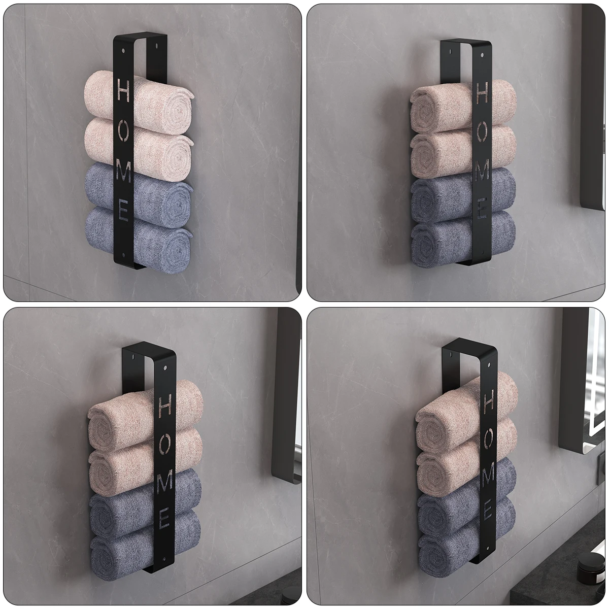 Home minimalist towel rack, non drilled wall mounted towel rack, multi-layer roll up towel and bath towel storage rack