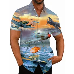 3D Printed Fighter Plane Pattern Hawaiian Shirts For Men Short Sleeve Casual Button Shirt Tops Mens Hip Hop Shirts Streetwear