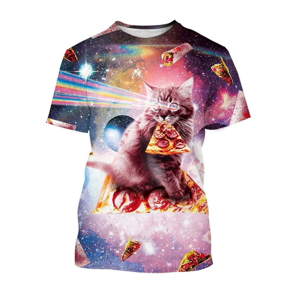 Unisex 2024 Cool Animal Cat Tshirt Men Women Galaxy Space Lovely Kitten Cat 3d T Shirts Pizza Funny Street Top Tee Short Sleeve