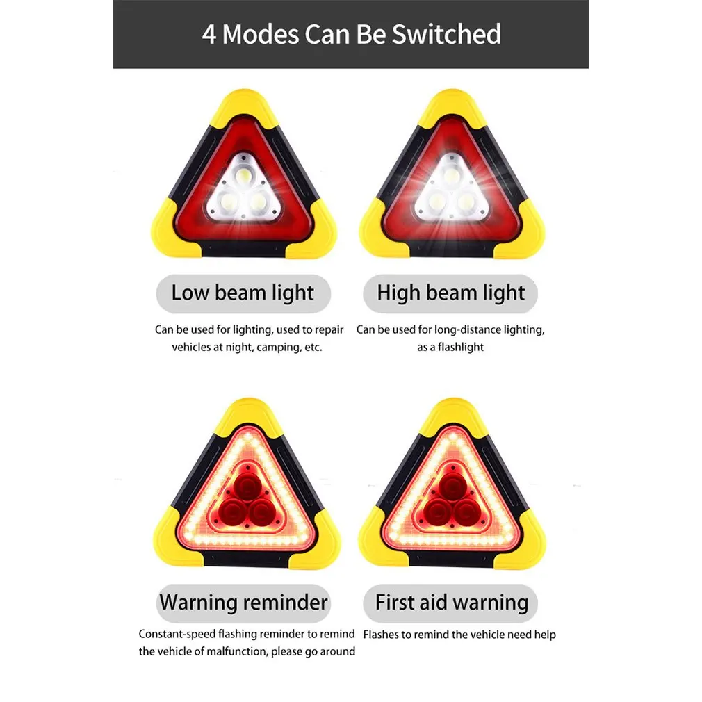 Automotive Tripod Car Triangle Warning Signs Automatically Light Up Tripod Parking Reflective Solar Emergency Lights
