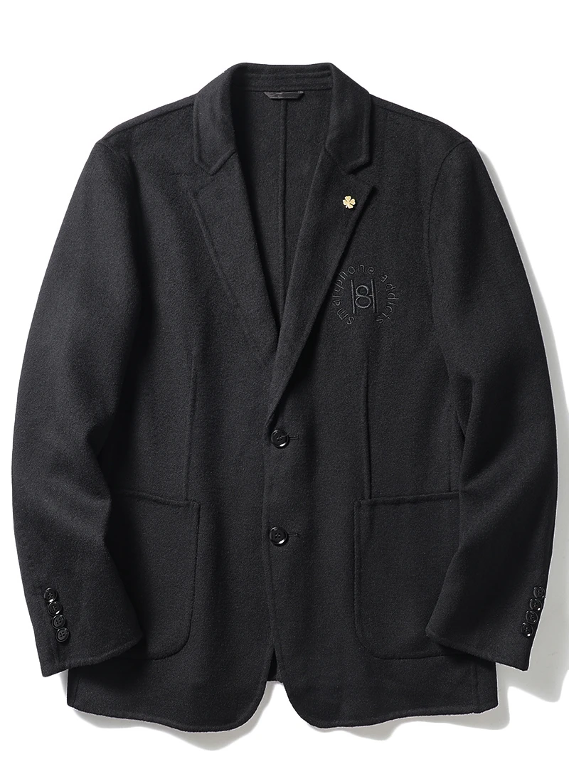 

Soft Woolen Men's Suit Jacket Autumn Winter Fashion Slim Fit Casual Woolen Coat Pure Color Plain Collar Business Ca...