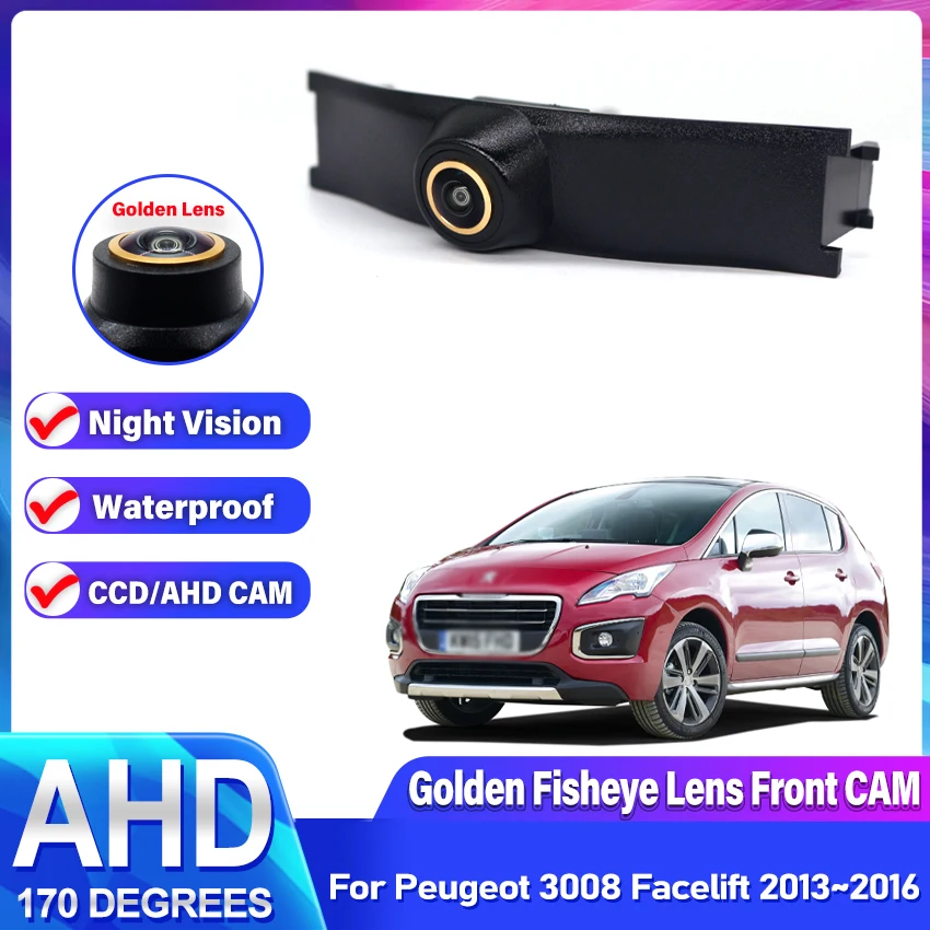 Golden Lens HD Car Front View Parking Night Vision Positive Waterproof Logo Camera For Peugeot 3008 Facelift 2013 2014 2015 2016
