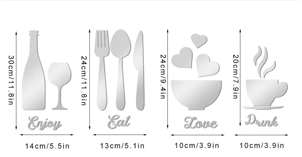 Kitchen Logo Mirror Wall Stickers Acrylic Mirror Wall Sticker Art Decor Eat Drink Love Enjoy Self-Adhesive Stickers ,Home Decor