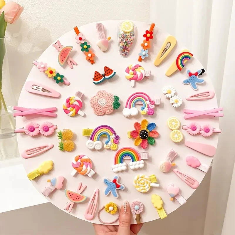 14 pieces cartoon baby hair clip set flower fruit baby girl hair clip bangs hair clip children cartoon hair accessories