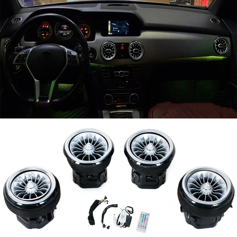 Tablero frontal LED para coche, salida de ventilación de aire acondicionado de CA, embellecedor Interior Turbo, accesorios para Mercedes Benz GLK X204 2013-2017
