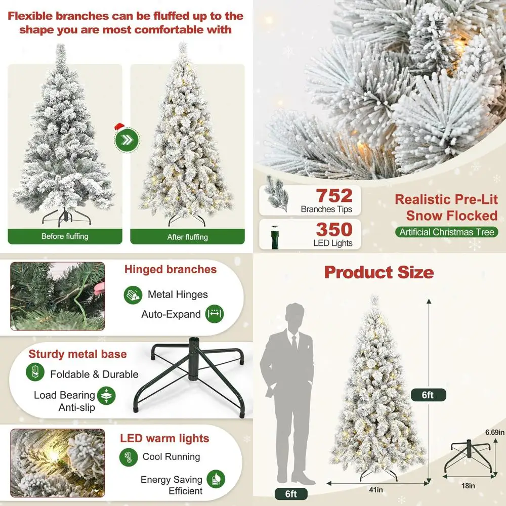

Рождественская елка премиум-класса с 6 футами и 350 теплыми светодиодными фонарями, наконечниками для ветвей 752, простая сборка для дома или офиса, праздника D