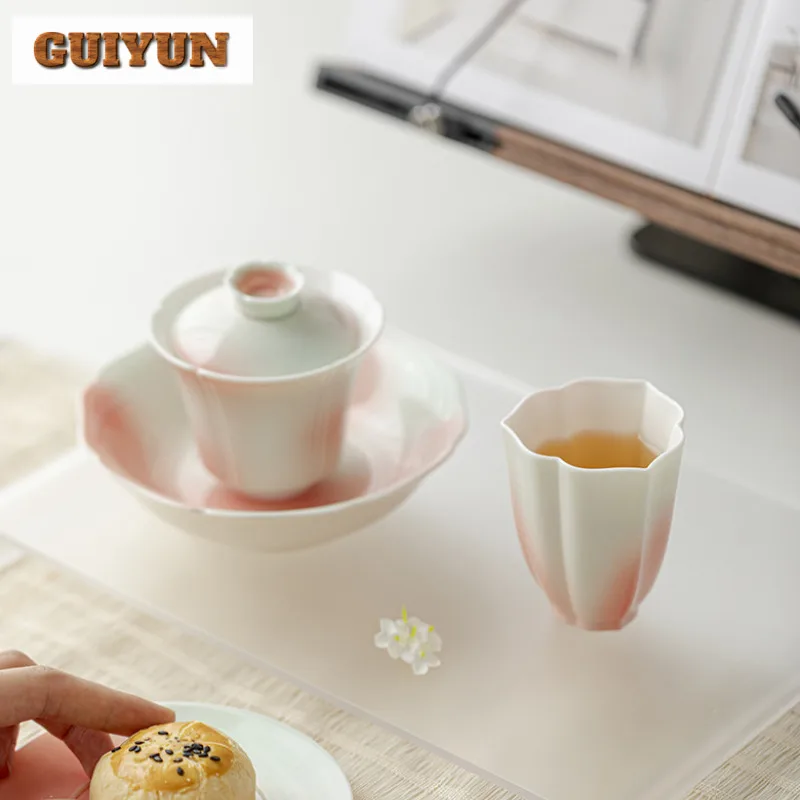 2pc/set Creative Grapefruit Jasmine Galze Ceramic Teacup Flower Petal Mouth Master Cup Tasting Fragrant Mug Kung Fu Teaset 90ml