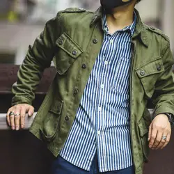 American Retro Washed Workwear Jacket Street Style Green Multiple Pockets Work Style Men Cargo Jackets Utility Jacket Streetwear