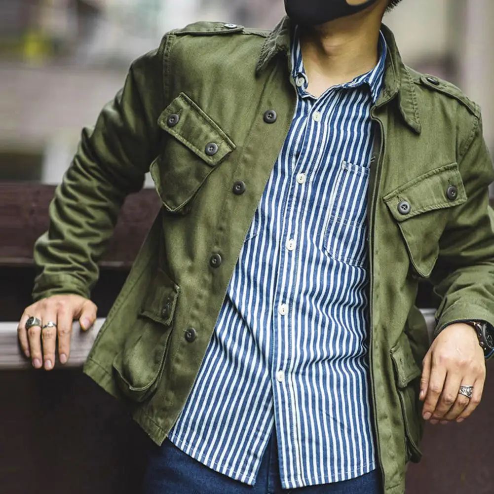 Amerykańska kurtka robocza w stylu retro Street Style Zielona z wieloma kieszeniami Styl roboczy Męskie kurtki cargo Kurtka użytkowa Streetwear
