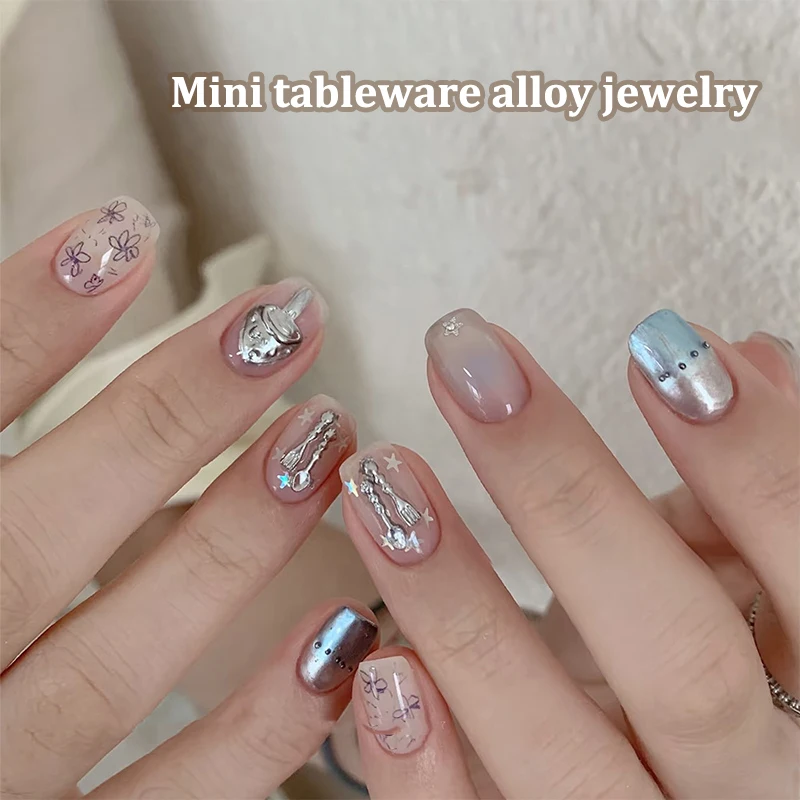 

10 шт., мини-милая посуда, подвеска для ногтей, металлические мультяшные украшения для ногтей, аксессуары для ногтей «сделай сам»