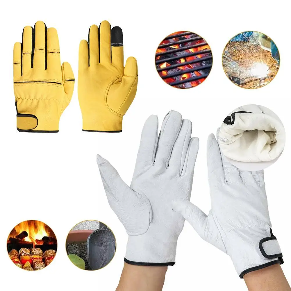 Sheepskin Leather Work Gloves Workers Work Welding Safety Protection Wear-Resistant For Construction Gardening Sports