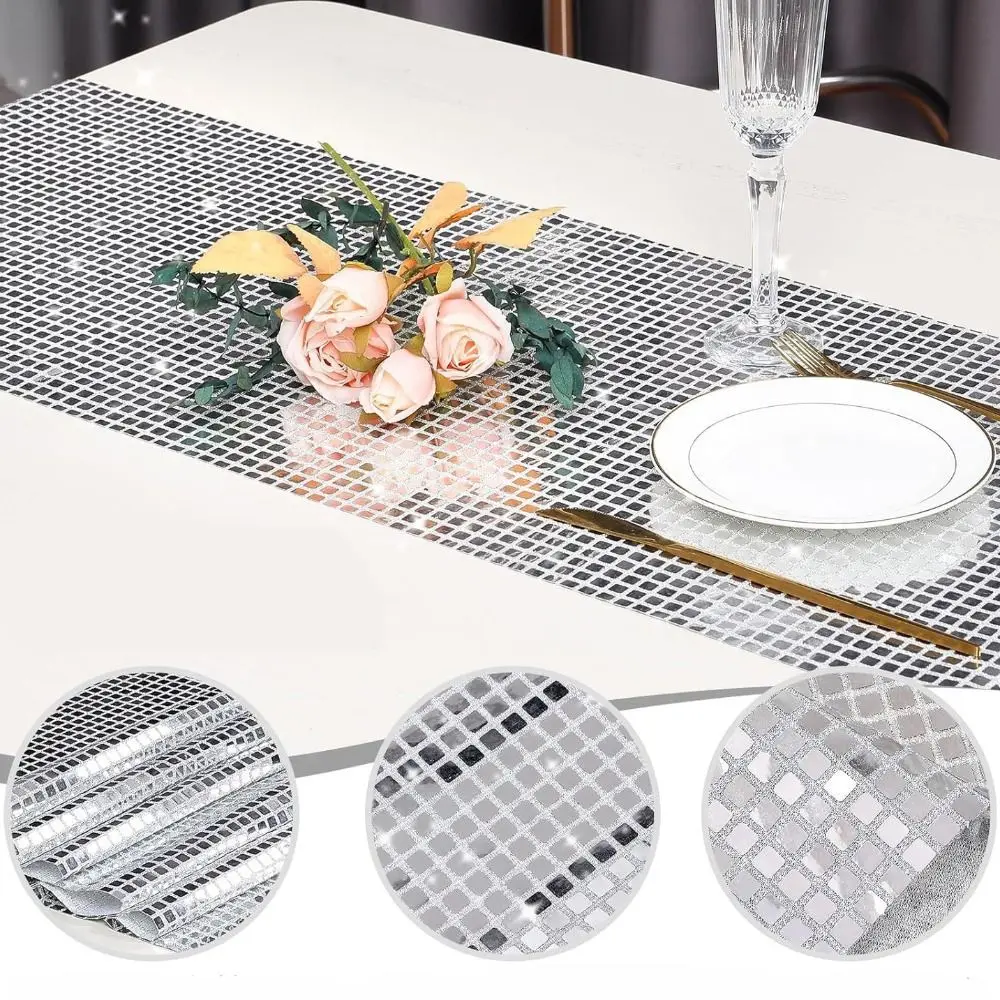 Unique Glitter Disco Table Runner Sequin European Style Tablecloth Mirror Design Dining Table Decoration Wedding
