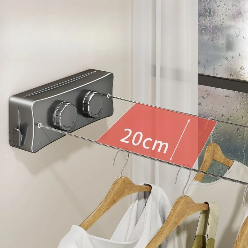 Retractable Clothesline Double Line Retractable Wall Mounted Washing Clothes Hanger Laundry Balcony Invisible Drying Lines 5.1m