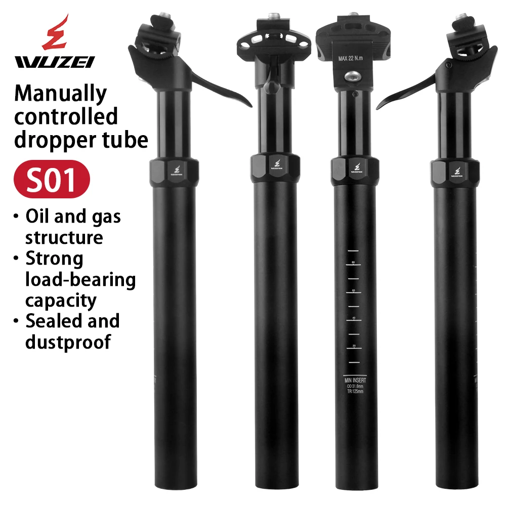 wuzei-manual-dropper-seatpost-272-309-316mm-100mm-125mm-travel-mtb-mountain-bike-seat-tube-adjustable-height-seat-tube
