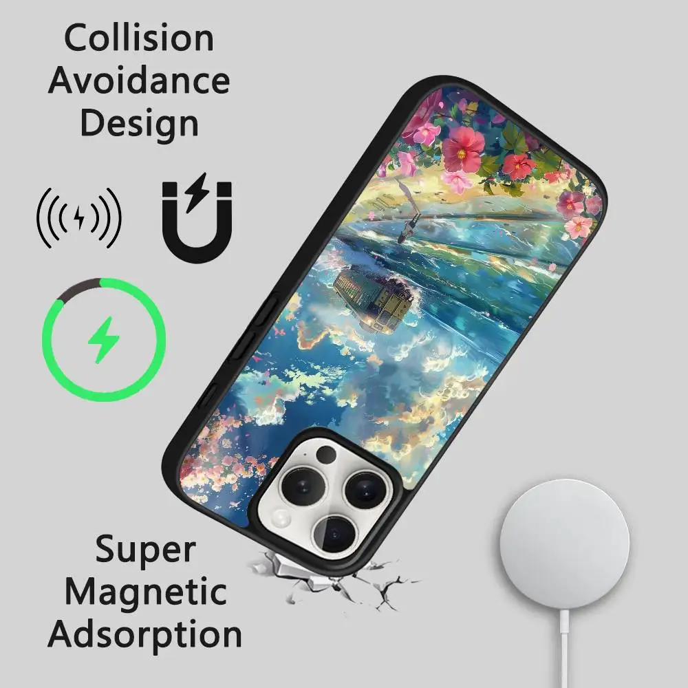 Чехол для телефона в японском стиле манга с метро для iPhone 17, 16, 15, 14, 13, 12, 11 Pro Max Plus Mini Magsafe Mirror, беспроводной магнитный чехол