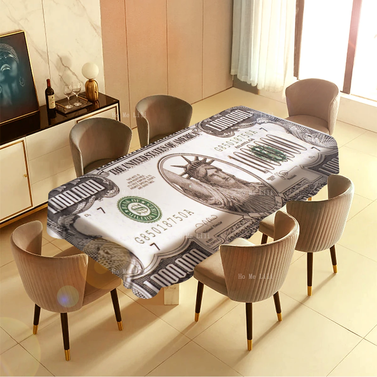 One Million Face Value Liberty Goddess Like Us Dollar Banknotes Wealth Tablecloth By Ho Me Lili For Kitchen Tabletop Decor