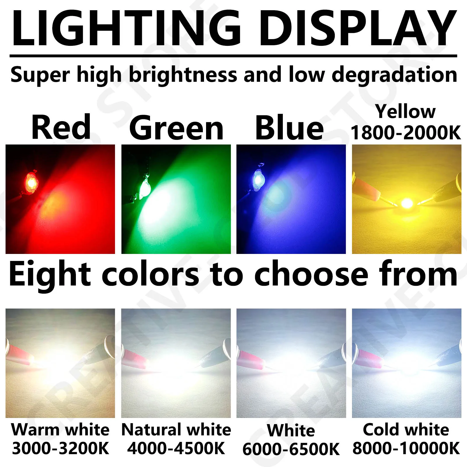 LEDデイライトダイオードチップ,3W,100個,白色,暖かい自然,冷たい,赤,緑,青,黄色,ダウンライト電球