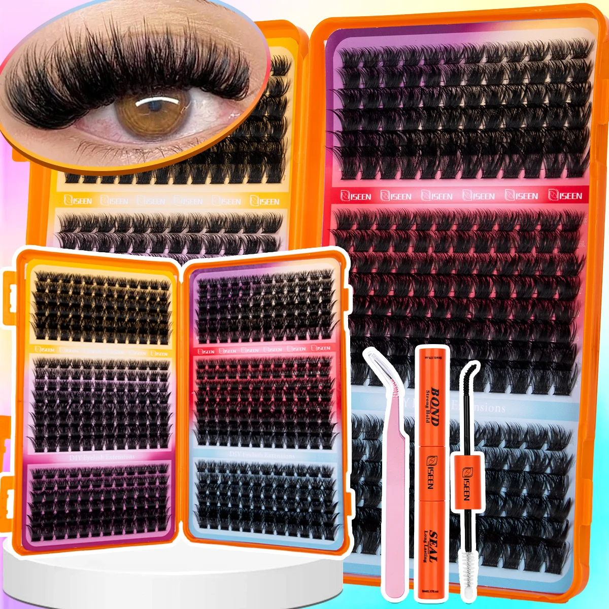 Wimpern-Cluster-Set, Natürliches DIY-Wimpernverlängerungsset, C-Curl Einzelwimpern, Weiche Cluster-Wimpern, Wiederverwendbares Make-up-Tool