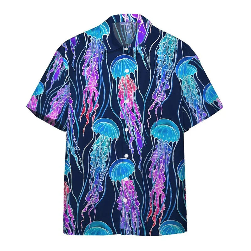 Fashion Summer Jellyfish Men's Shirts Hawaiian 3d Print Cozy Casual With Button Shirts Short Sleeve Beach Oversized Shirts