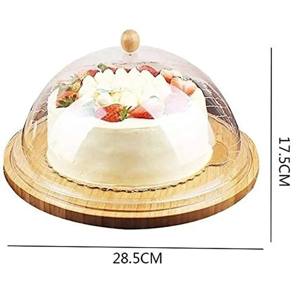 Wooden Cake Stand Tray Hotel Restaurant Dessert Display Chip & Dip Server 7/9/11/13 Inch Cake Holder with Plastic Lid Natural