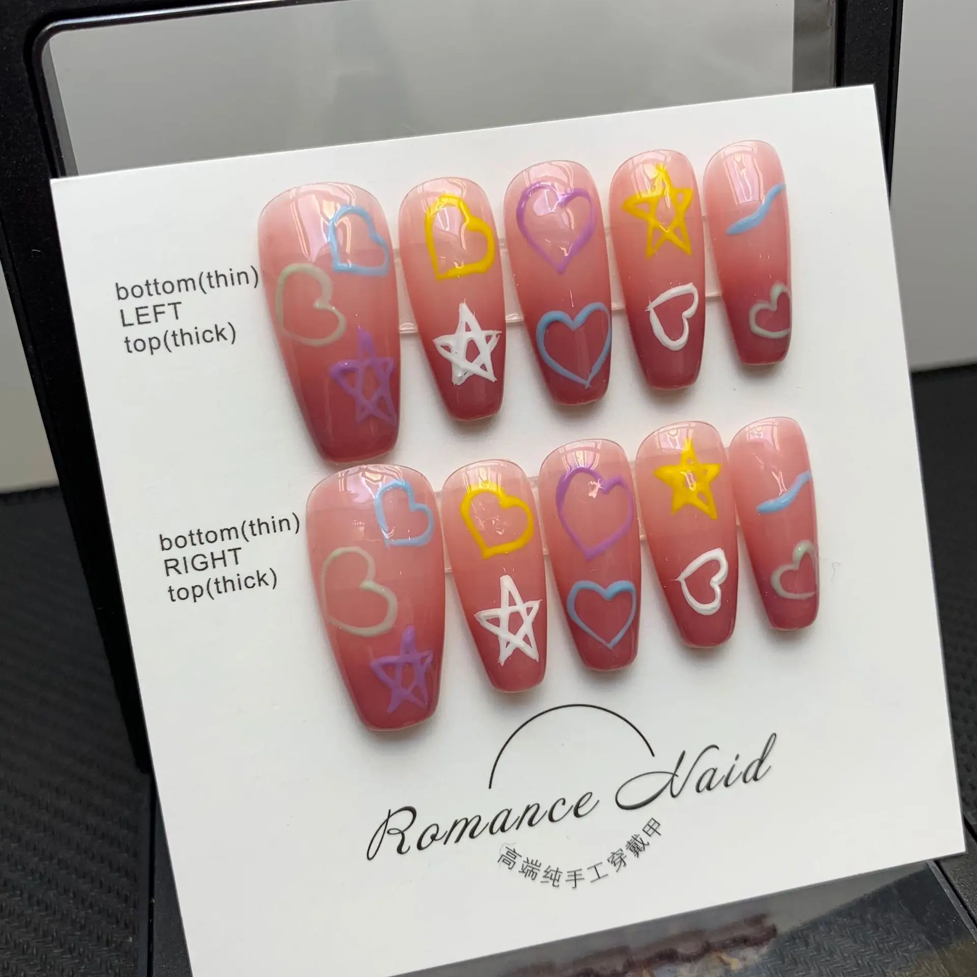 

10pcs Handmade Press On Nails Fun Pattern Pink Gradient Y2K Hot Girl Full Cover Wearable Reusable Artificial False Nail