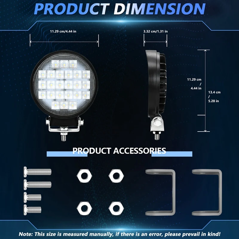 Multipurpose 72W LED Work Light, 4-Inch Round Flood Lamp 2-Pack, Suitable For Trucks, Boats, And Offroad Atvs