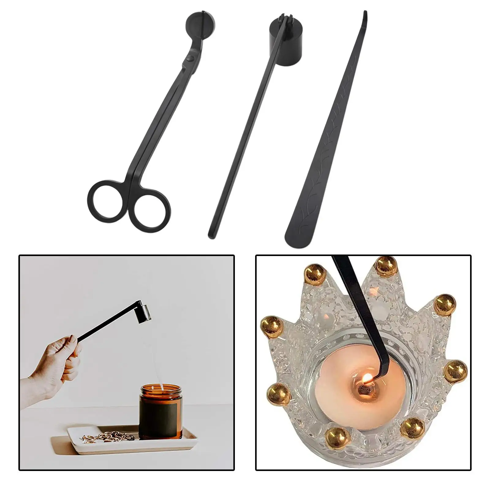 3Pcs/Set Black Candle Wick Snuffer Dipper Hook Extinguish Tools Set