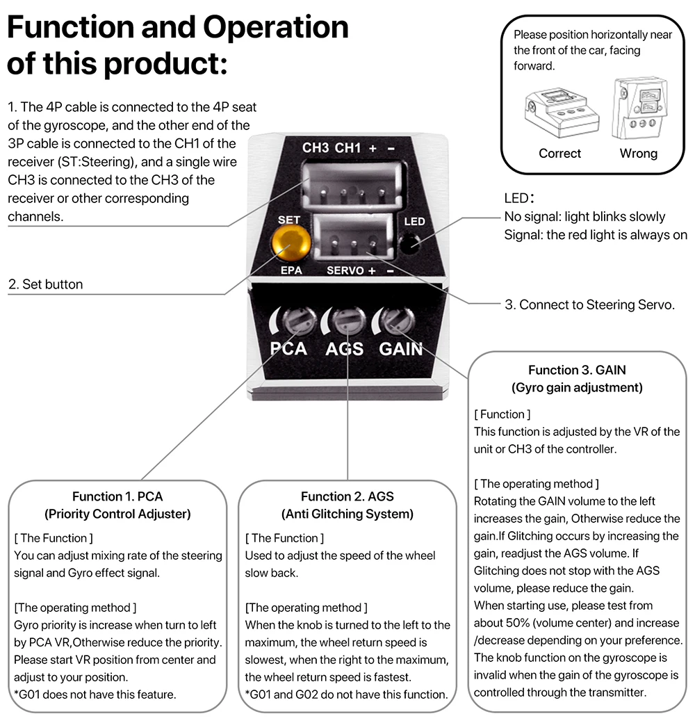 DUMBORC Gyro G02 G03 G01 Automatische stabiliteitscontrole Gyroscoop voor RC Drift Racing Car Professionele RC Gyro Geïntegreerd Compact