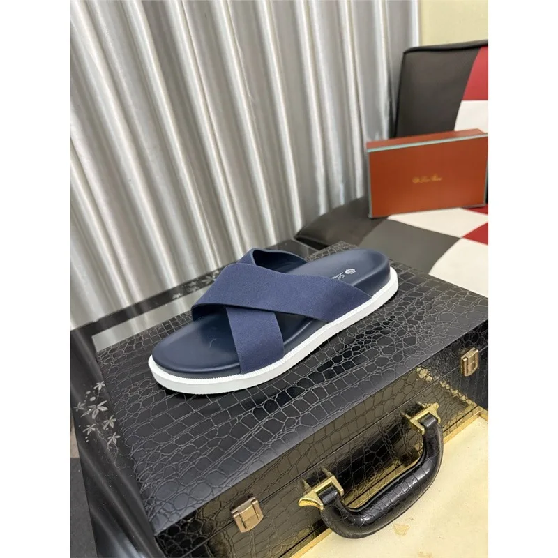 Casual Men's Leather Sandals Summer New Style Cross Slippers Versatile Daily Wear Rubber Sole Comfortable Slip-On Shoes