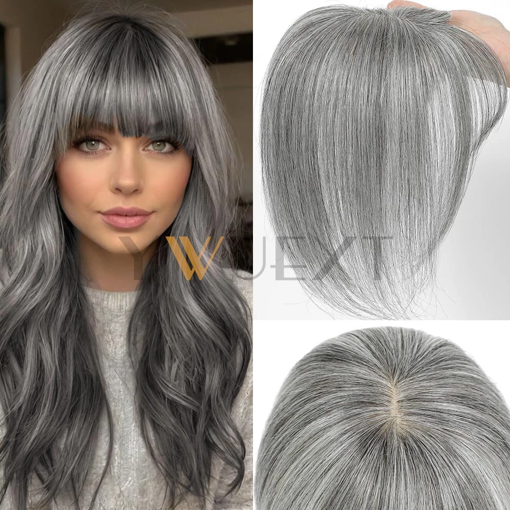5x9cm Human Hair Topper Hair Piece Top Base Middle Part with Bangs 10 colors Available for Women Hair Loss or Bangs HairStyle