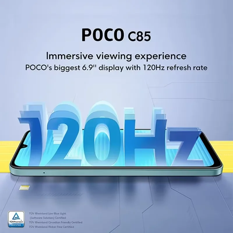 الإصدار العالمي POCO C85 الهاتف الذكي 6.9 "Dot Drop Display 50MP Al كاميرا مزدوجة 6000mAh بطارية كبيرة 33W شحن سريع Xiaomi Hype