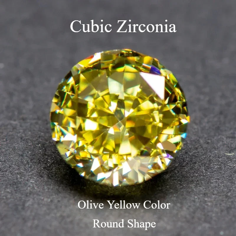 

Cubic Zirconia Round Shape Olive Yellow Color 4k Crushed Ice Cut Loose Synthetic for DIY Ring Necklace Earrings Main Materials