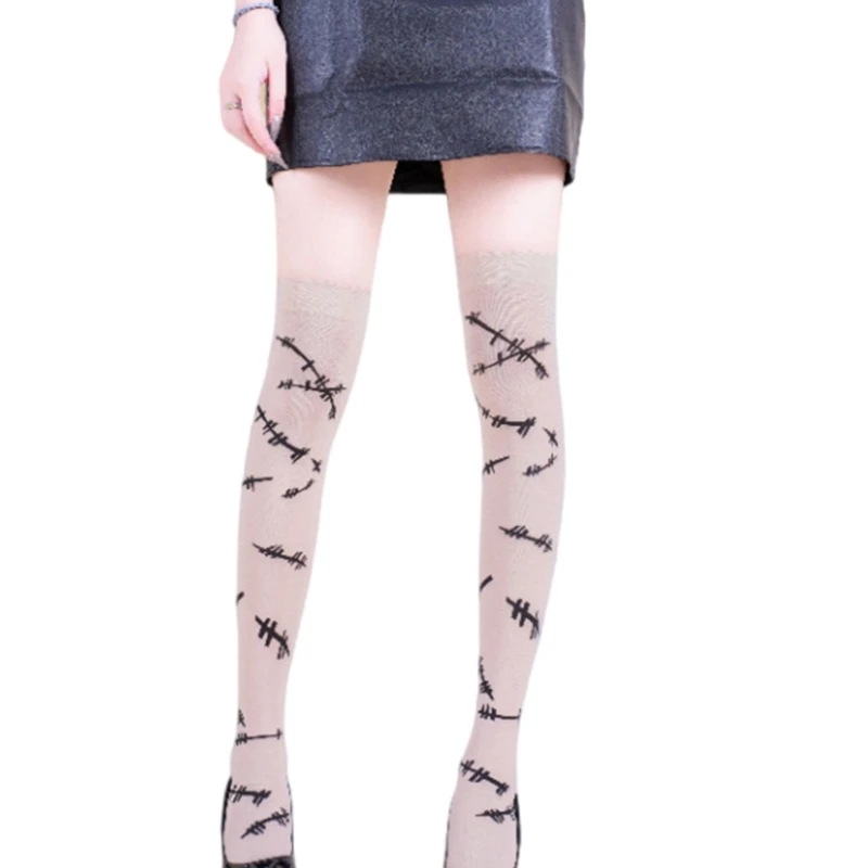 

Elastic Waistband Halloween Long Stocking Stylish Print Practical Polyester Blend Perfect For Cosplay And Festive Outfits
