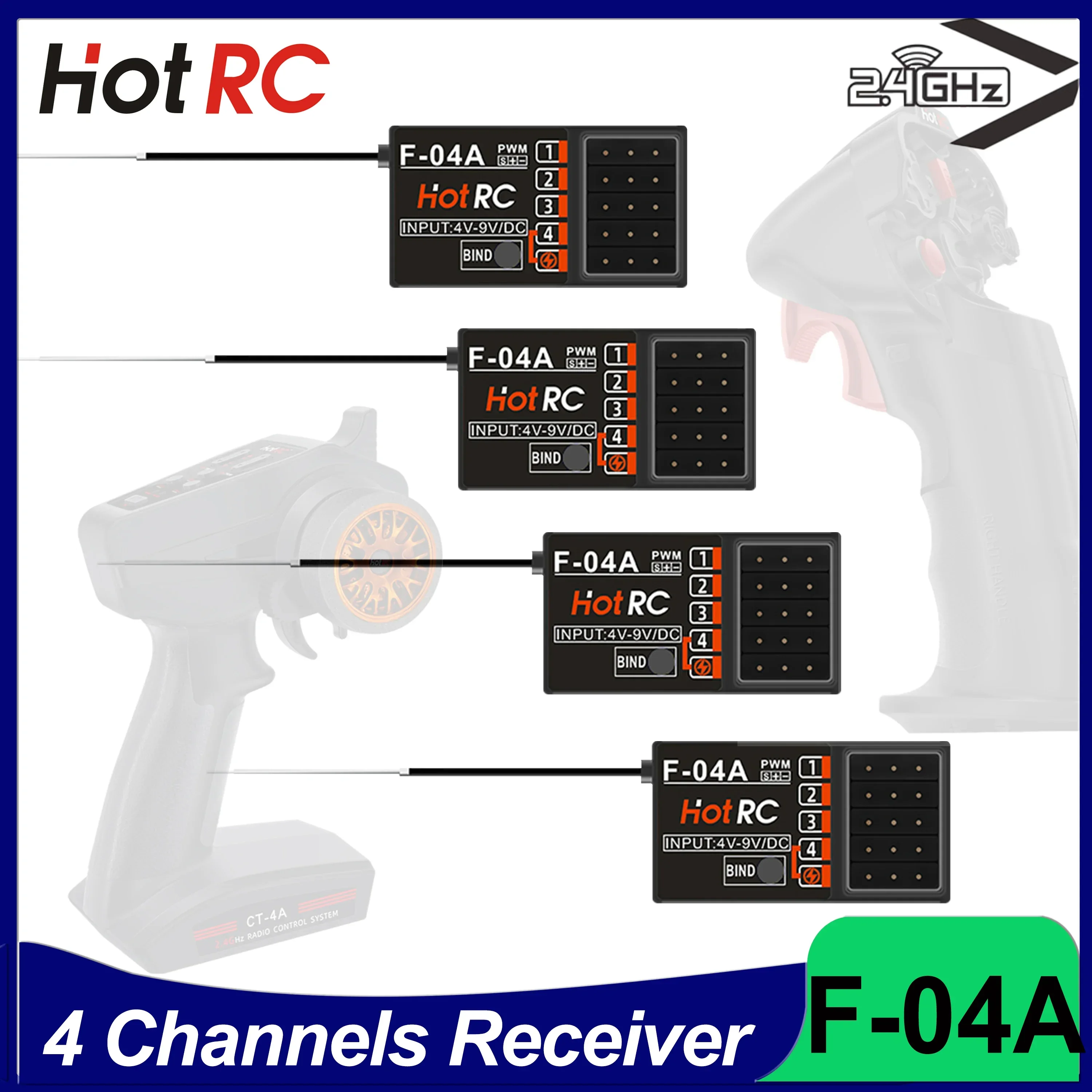 HOTRC RC  Receiver 4CH 4 Channel F-04A  Radio Control 2.4GHZ FHSS System 4V-9V used for CT-4A DS-4A Transmitter RC Car Boat Tank