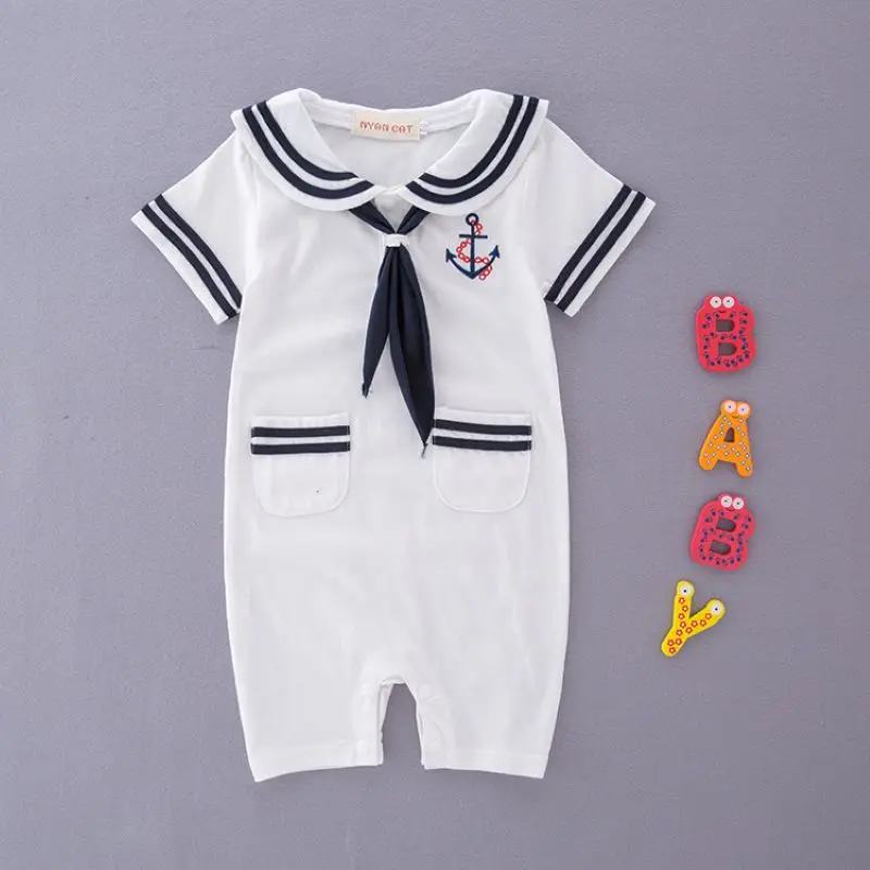 Baby Boy Navy Style JumpsuitsBoy Neckerchief Lapel Romper 3137