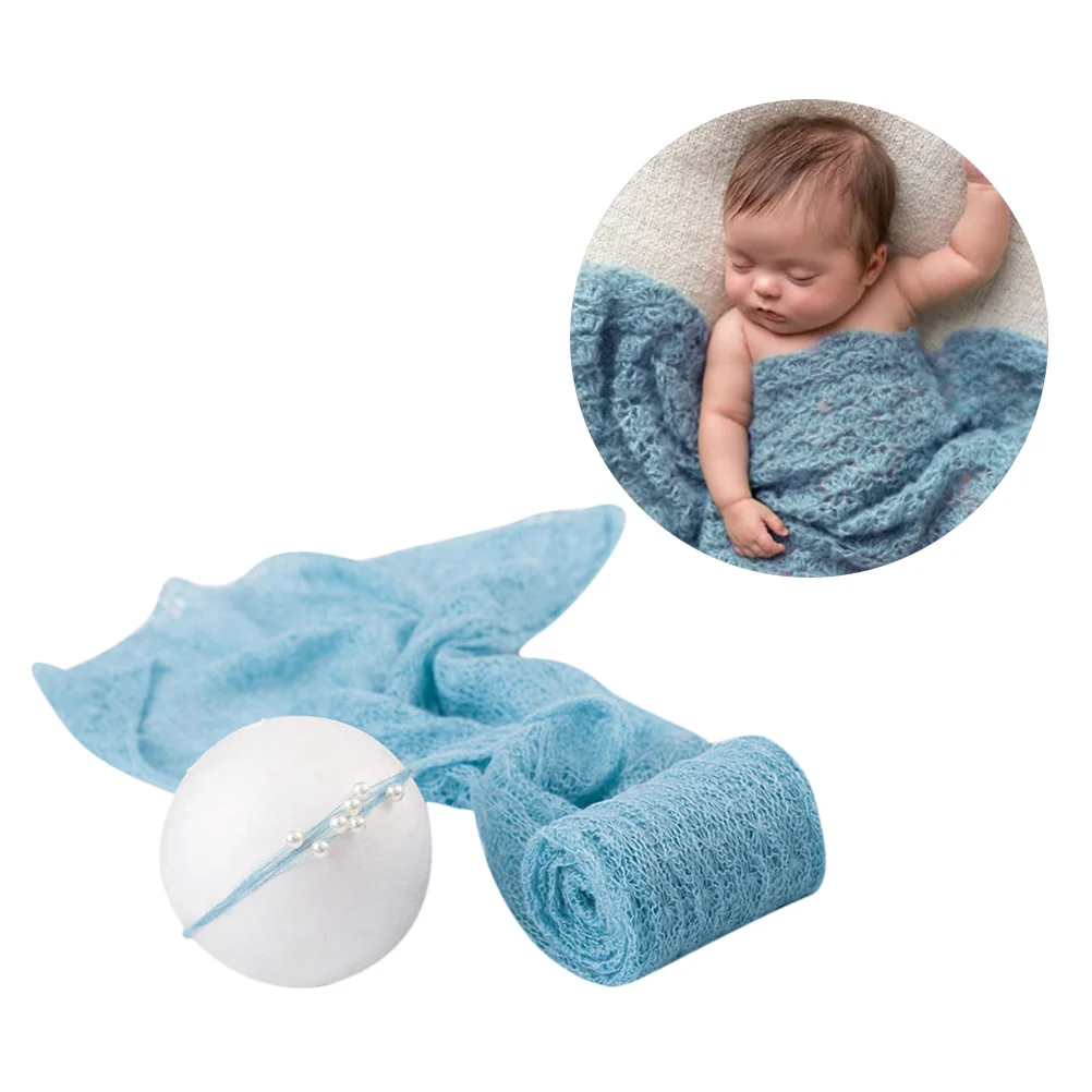 

Newborn Baby Wrap Swaddle Set Made of Mohair Material Cute Photography Prop for Infants with Headdress Blue Baby Photo Props