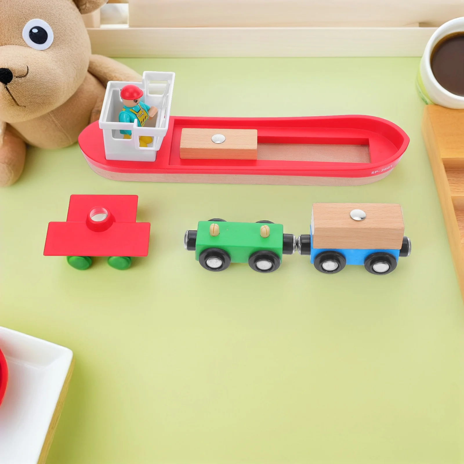 1Set Wooden Train Track Boat Set Natural Craftsmanship Ocean Theme for Kids Imaginative Play Realistic Detail Sturdy Ship