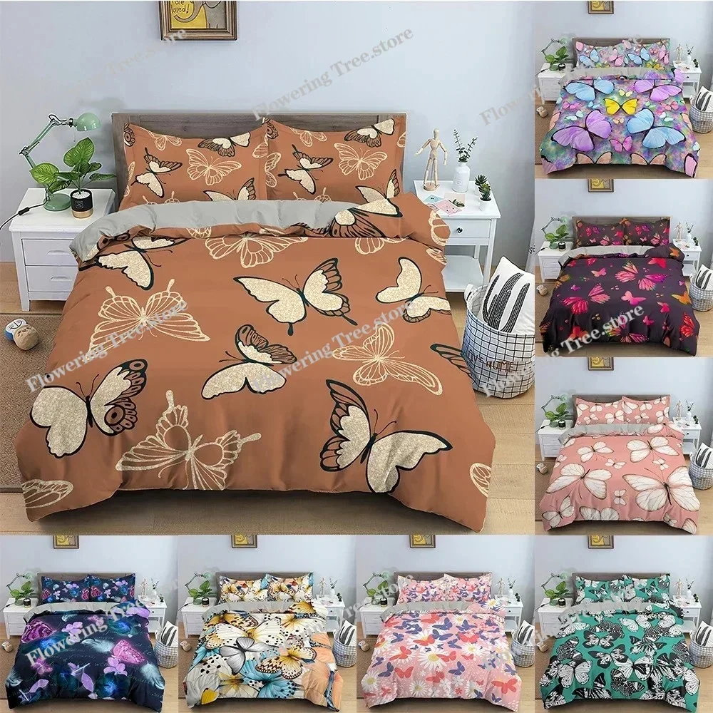 

Комплект постельного белья с 3D-печатью: пододеяльник с узором бабочки, чехол для одеяла, наволочка. Размеры: односпальный, двуспальный, королевский.