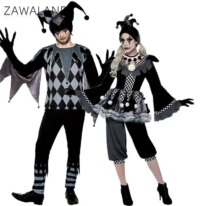 Zawaland Halloween Women Men Party Scary Circus Outfits Set Carnival Cosplay Movie Clown Dress Up Costumes sf/1
